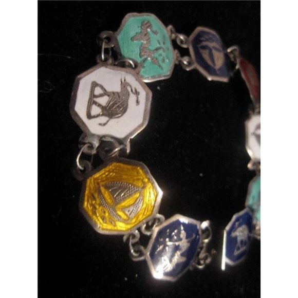 Art Deco era, RARE, Siam sterling & multicolored enamel, niello, link bracelet - Picture 9 of 10